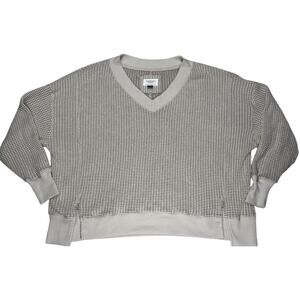 American Eagle XXS Beige Textured Knit V-Neck Sweater Oversized Waffle Pullover